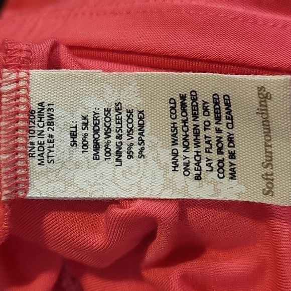 Soft Surroundings Pink Embroidered Silk Lace Hi Lo Lined Tunic Size L - Picture 8 of 12